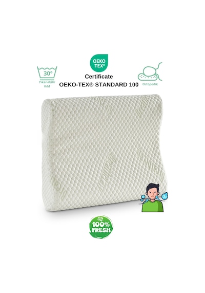 Rudu Breathe Easy Kılıflı Medikal,boyun Destekli Çift Taraflı Ortopedik Visco Yastık 51x41x13-11cm 1350gr Beyaz - Yeşil