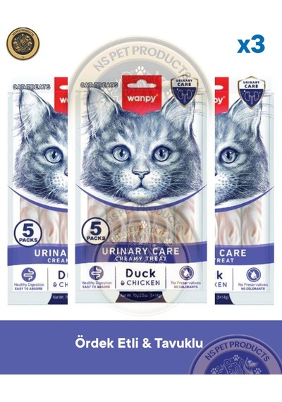 Wanpy Urinary Care Ördek-tavuk Kedi Krema Ödülü 5x14gr 3lü Set