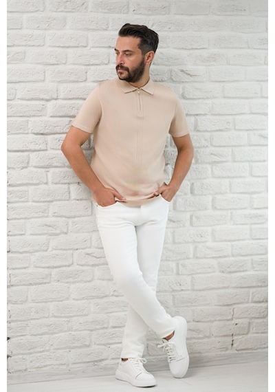 San&fa Slimfit Fermuar Kapamalı Rayon Kumaş Likralı Polo Yaka T-shirt Açık Kahverengi San&fa Slimfit Fermuar Kapamalı Rayon Kumaş Likralı Polo Yaka T-shirt Açık Kahverengi