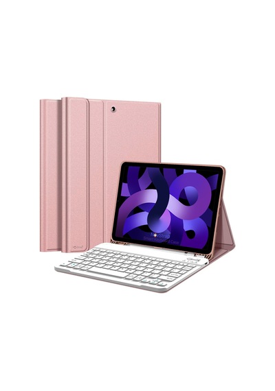 NovStrap Apple Uyumlu iPad Air 4/5 Nesil 10.9 inç Bluetooth Klavyeli Kılıf Deri Kapaklı Standlı
