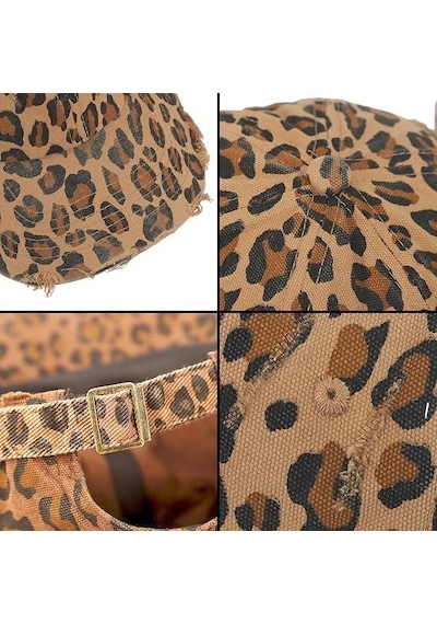Valkyrie Vintage Leopar Desenli Eskitmeli Kadın Şapka Ayarlanabilir Beyzbol Şapkası Pamuk Baseball Cap Kahverengi