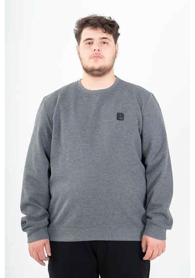 Maraton Sportswear Büyük Beden Erkek Bisiklet Yaka Takma Kol Basic Antramelanj Sweatshirt 22370-antramelanj