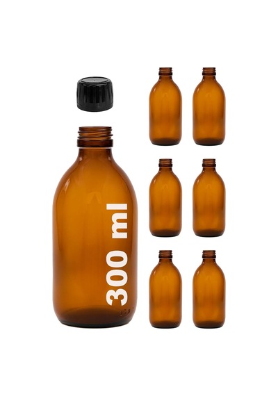 Amber Ecza Şişesi, 300 Ml, Kahverengi Cam, Plastik Contalı Kilit Kapak, Hava Ve Sıvı Sızdırmaz, 28mm Ağız Çaplı, Parfüm Demlemek İçin Uygun, 6 Adet 300, Siyah Kapak Çok Renkli