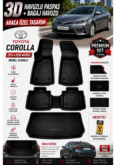 Toyota Corolla 2013 Model Uyumlu 3d Araca Özel Havuzlu Paspas+bagaj Havuzu Birebir Uyum