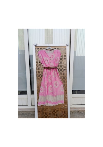 Çınar Boutique Kemerli Keten Kumaş Elbise-pembe - S Pembe Pembe
