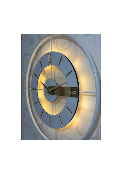 Pey Aksesuar Metal Camlı Duvar Saati 60x80 Cm Büyük Boy Işıklı Gerçek Cam Duvar Saati Modern Tasarım M63-beyaz-şeffaf-beyaz-gold