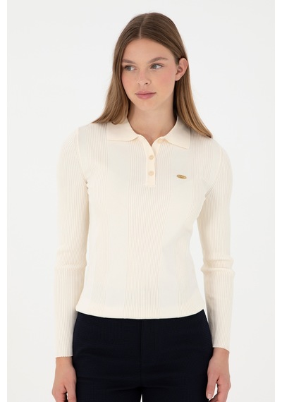 U.S. Polo Assn. Kadın Krem Polo Yaka Kazak 50297087-VR071