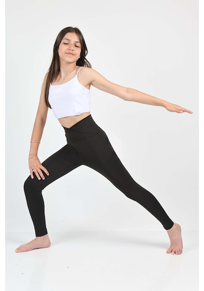 Erdem Kıds Kız Çocuk Yüksek Bel Kruvaze Kemer, Koşu, Yürüyüş, Casual, Spor, Atletik, Egzersiz, Fittness Tayt Siyah Siyah