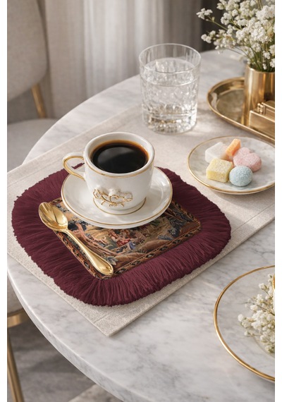 Avangard Fransız Stil Saçaklı Sunum Peçetesi - Klasik Bahçe Nostaljik Bordo Bardak Altlığı Mendil Soft Deniz Pudra Avangard Fransız Stil Saçaklı Sunum Peçetesi - Klasik Bahçe Nostaljik Bordo Bardak Altlığı Mendil Soft Deniz Pudra
