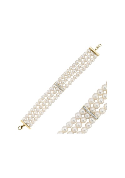 6,5 Mm Choker Zirkon Taşlı Doğal İnci Bileklik Gold Sarı Altın