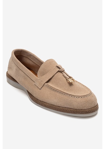 Luvishoes Ilvena Bej Süet Hakiki Deri Kadın Loafer Ayakkabı