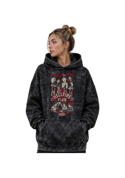 Sevbano Stranger Things Dizi Baskılı Unisex Oversize Premium Yıkamalı Hoo Siyah