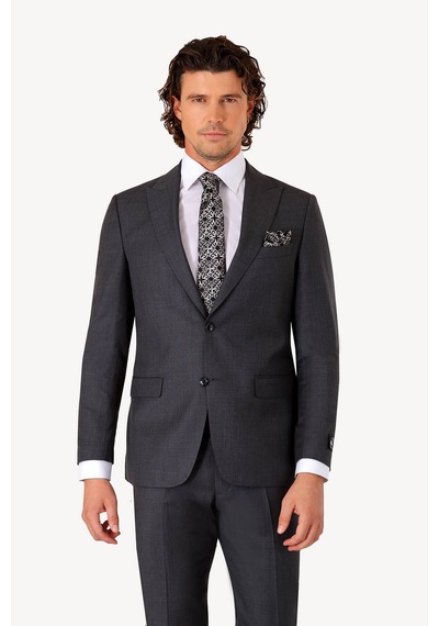 Erkek Gri Slim Fit Sivri Yaka Takım Elbise