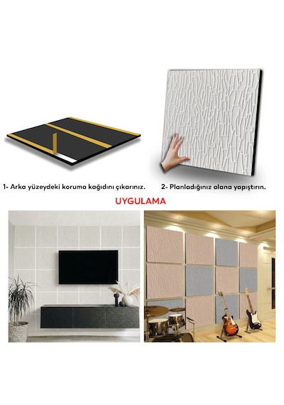 Tink Kendinden Yapışkanlı Akustik Ses Ve Isı Yalıtım Paneli Keçe Dekota Geometrik Desenli Beyaz 49x49 Cm
