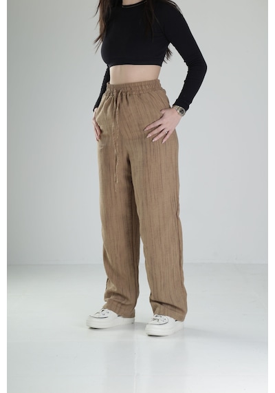Cocopelli Aerobin Keten Kumas Kahve Baggy Pantolon Coc2510 Kahverengi