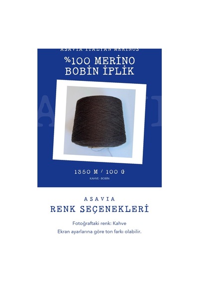 Asavia İtalyan Merinos Yünü Bobin Örgü İpi %100 Merino 100 Gr 1350 M Kahve