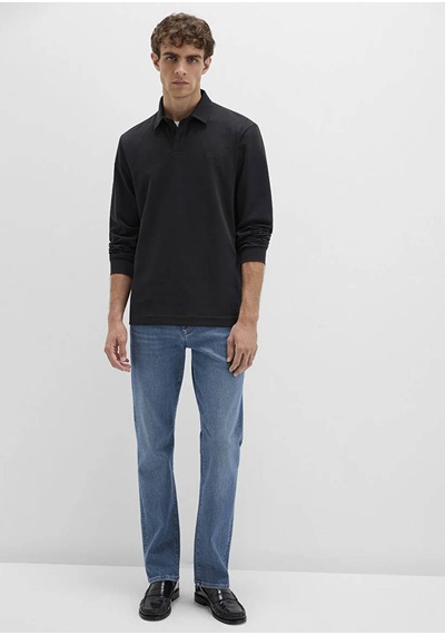 Mavi Düğme Detaylı Siyah Erkek Polo Yaka T-shirt M0613043-900 Siyah