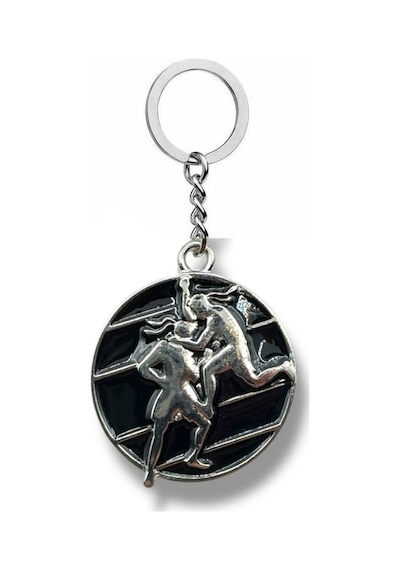 Gölgede Mücadele Siyah Dövüşen Adamlar Figürlü Unisex Metal Anahtarlık