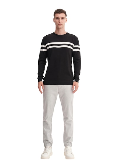Cazador Slim Fit Viskon Kumaş Basic İki Çizgili Bisiklet Yaka Kazak Siyah