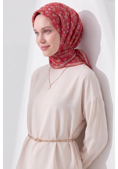 Silk Home Mini Floral Desen Soft Pamuk Eşarp Kırmızı