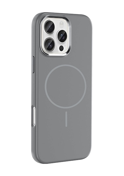 Apple Uyumlu iPhone 16 Pro Max Kılıf M-safe Şarj Özellikli Metal Kamera Çerçeveli Zore Edi Silikon Kapak Titanyum-Gri