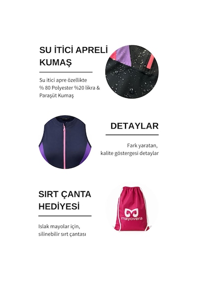 Mayovera Yarı Kapalı Mayo - Pembe Fermuarlı Pembe - Lacivert