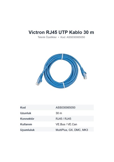 Victron Energy Rj45 Utp Network Kablosu 30 M Ve.bus / Ve.can Ass030065050