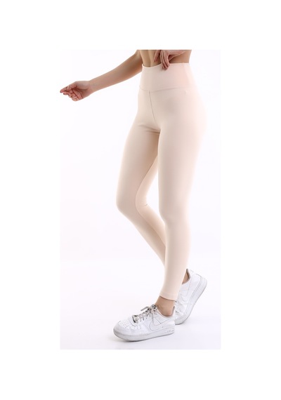 Winmoda34 Kadın Yüksek Bel Korseli Geniş Kemer Yumoş Tayt Ekru