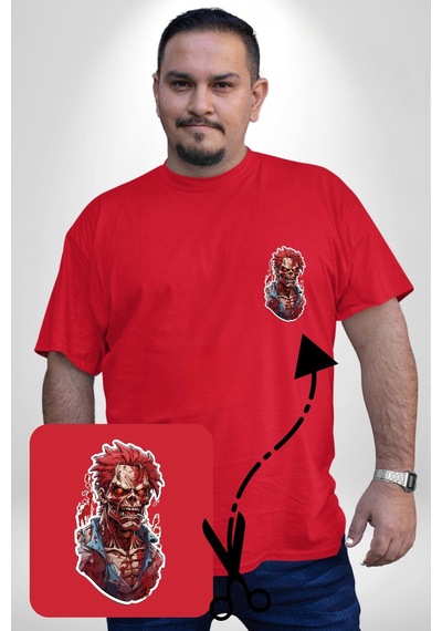 Angemiel Zombi Kırmızı The Walking Dead Kırmızı Büyük Beden Kadın Basic Minimal Baskılı Tişört Kırmızı