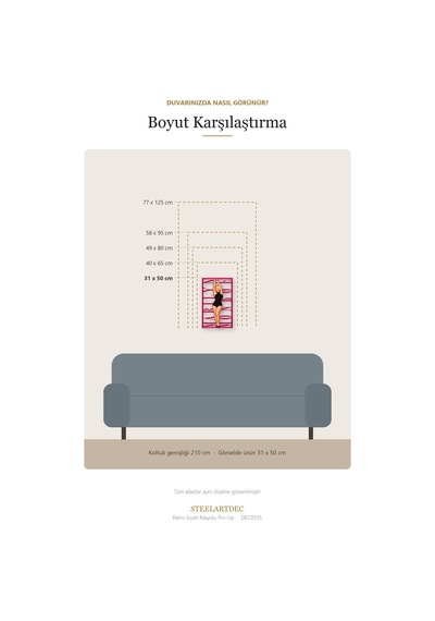 Retro Siyah Mayolu Pin-up Metal Tablo 31x50 Cm Çok Renkli