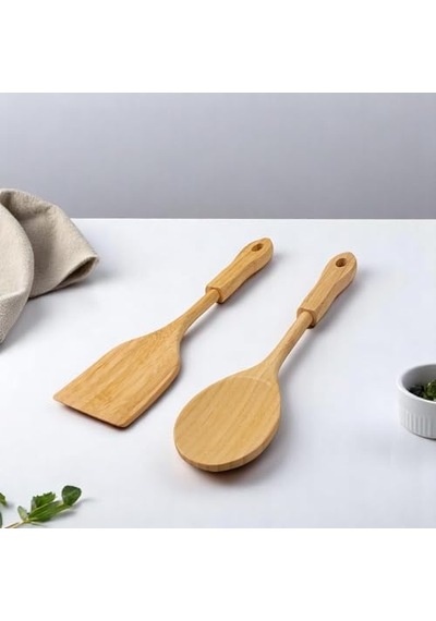 Tr Bambu 2'li Servis Seti, Tavalarınız Ve Kızarmanız İçin Spatula, Servisleriniz İçin Büyük Kaşık 2 Adet L Diğer