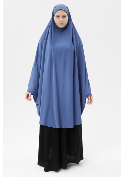 Altobeh Kadın Tesettür Medine İpeği Çarşaf Üstü Peçeli Sufle Hijab Koyu Kot