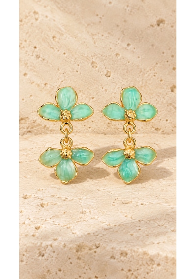 Riody Fleur De Menthe Mint Yeşili Çiçek Formlu Sallantılı Gold Renk Kadın Küpe Açık Yeşil