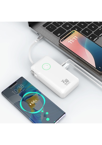 Wiwu Wi-p049 Noble Serisi Type-c Kablolu Dijital Led Göstergeli Powerbank Pd 35w 10000mah Beyaz