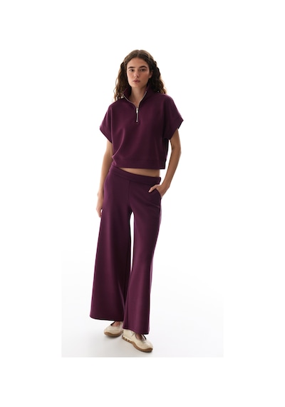 Penti Bordo İpeksi Dokunuş Silky Touch Kısa Kollu Fermuarlı Kısa Kollu Bluz