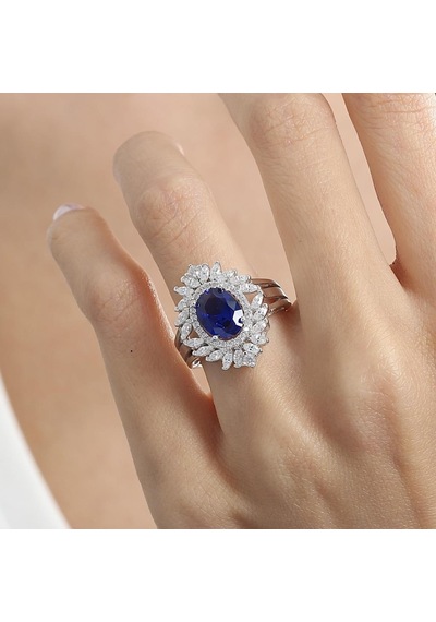 Mia Vento Effective Diamond Venedik Dansı Sentetik Safir Taşlı Gümüş Yüzük