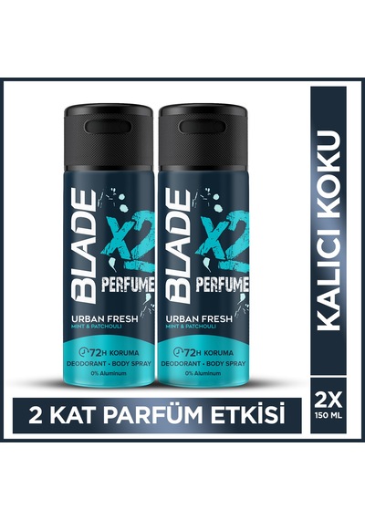 Blade X2 Perfume Urban Fresh Erkek Deodorant Body Spray 2x150 Ml Leke Bırakmaz %0 Alüminyum 67635547