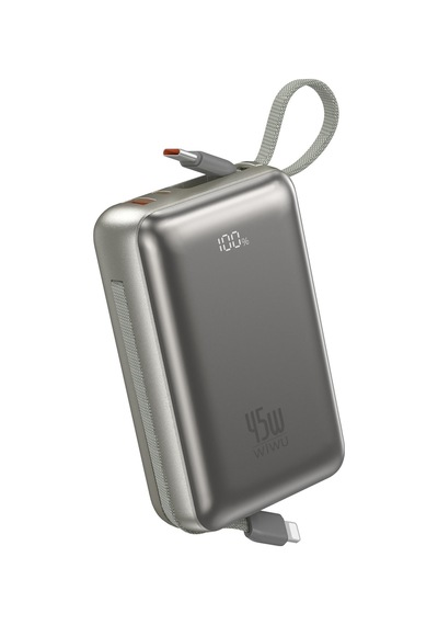 Wiwu As-182 Samsung Uyumlu Galaxy Pro Max Serisi Type-c Lightning Çıkışlı Powerbank Pd 45w 20000mah Gümüş