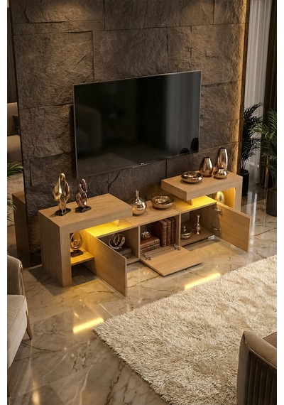 Burc Ledli Tv Ünitesi 200 Cm Meşe