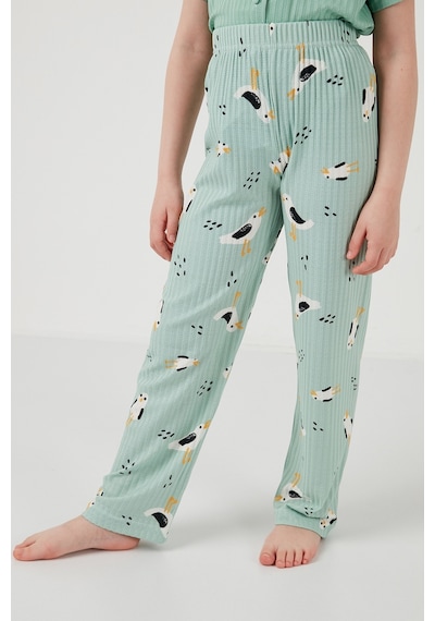 Lela Baskılı Beli Lastikli Gömlek Yaka Kısa Kollu Kız Çocuk Pijama Takımı 6576001 Mint