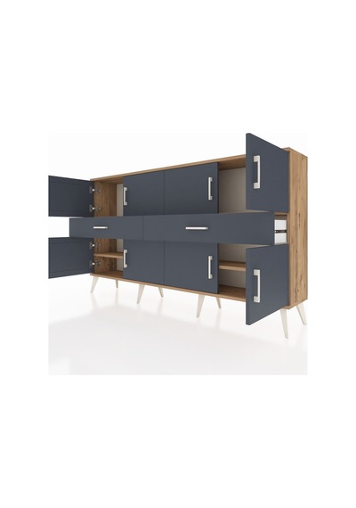 Arges Konsol 4 Raflı 2 Çekmeceli 8 Kapaklı 176x30x99 Çam-antrasit Çam-antrasit Arges Konsol 4 Raflı 2 Çekmeceli 8 Kapaklı 176x30x99 Çam-antrasit Çam-antrasit
