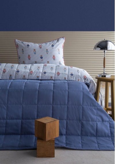 Tek Kişilik Yatak Örtülü Set Teddy Mavi