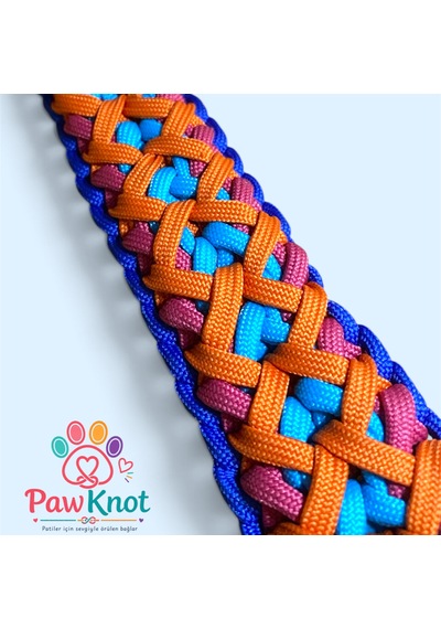 Knottybone Paracord Köpek Tasması Hand Made El Yapımı Lacivert - Mavi - Turuncu - Koyu Pembe