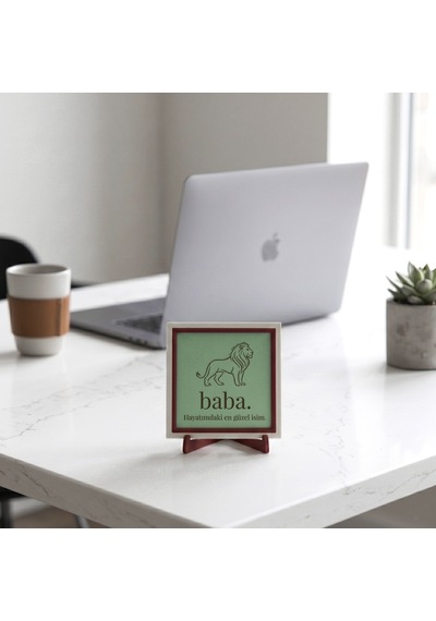 Hayatımdaki En Güzel İsim Yazılı Modern Obje, Babaya Özel Aslan Tasarımlı 10x10 Cm Dekoratif Tasarım