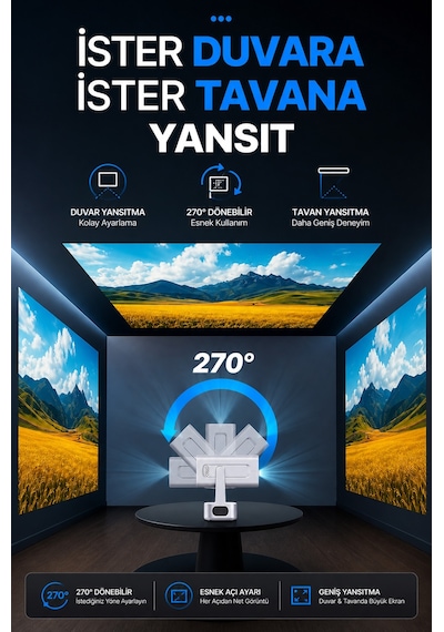Pro602 Taşınabilir Android Projeksiyon Cihazı Bass Projektör Telefon Ekran Yansıtma Wifi Bluetooth
