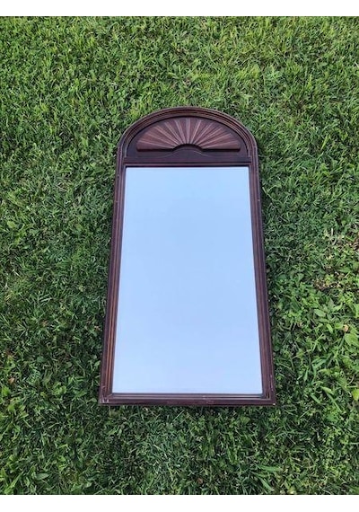 Vintage Kubbeli Oyma Desenli Ahşap Çerçeveli Ayna 46x96 cm - The Kahverengi