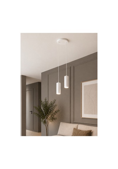 Nord Beyaz Metal 2'li Silindir Spot Sarkıt Avize Led Gu10 Duy Uyumlu Sarkıt Boyu Ayarlanabilir Modern Minimalist Dekoratif Tavan Aydınlatma Koridor Antre Mutfak Adası Salon Avizesi