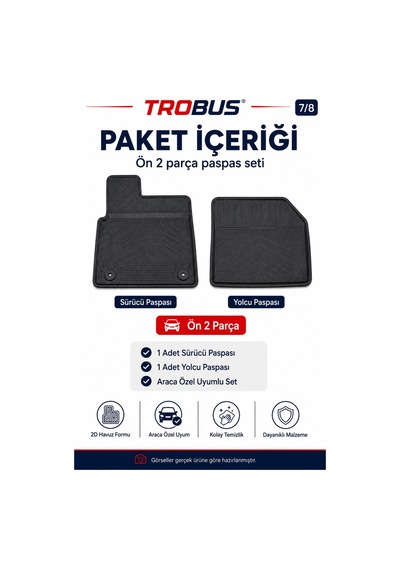 Trobus Peugeot Partner Panelvan 2019+ Araca Özel 2 Parça 2d Havuzlu Paspas