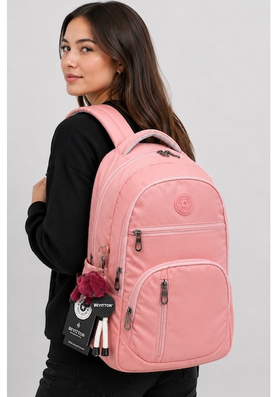 Pudra Vizon Unisex Okul Çantası Su Geçirmez Kumaş Unisex Okul Sırt Çantası 1700 Pembe