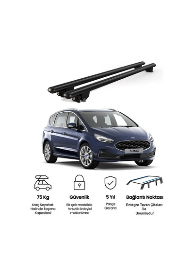 Kanca Ford S-max 2015 Ve Sonrası Uyumlu Siyah Kilitli Ara Atkı 120cm Port Bagaj Tavan Barı
